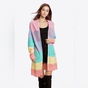 Color Block Open Front Drop Shoulder Cardigan with Pockets